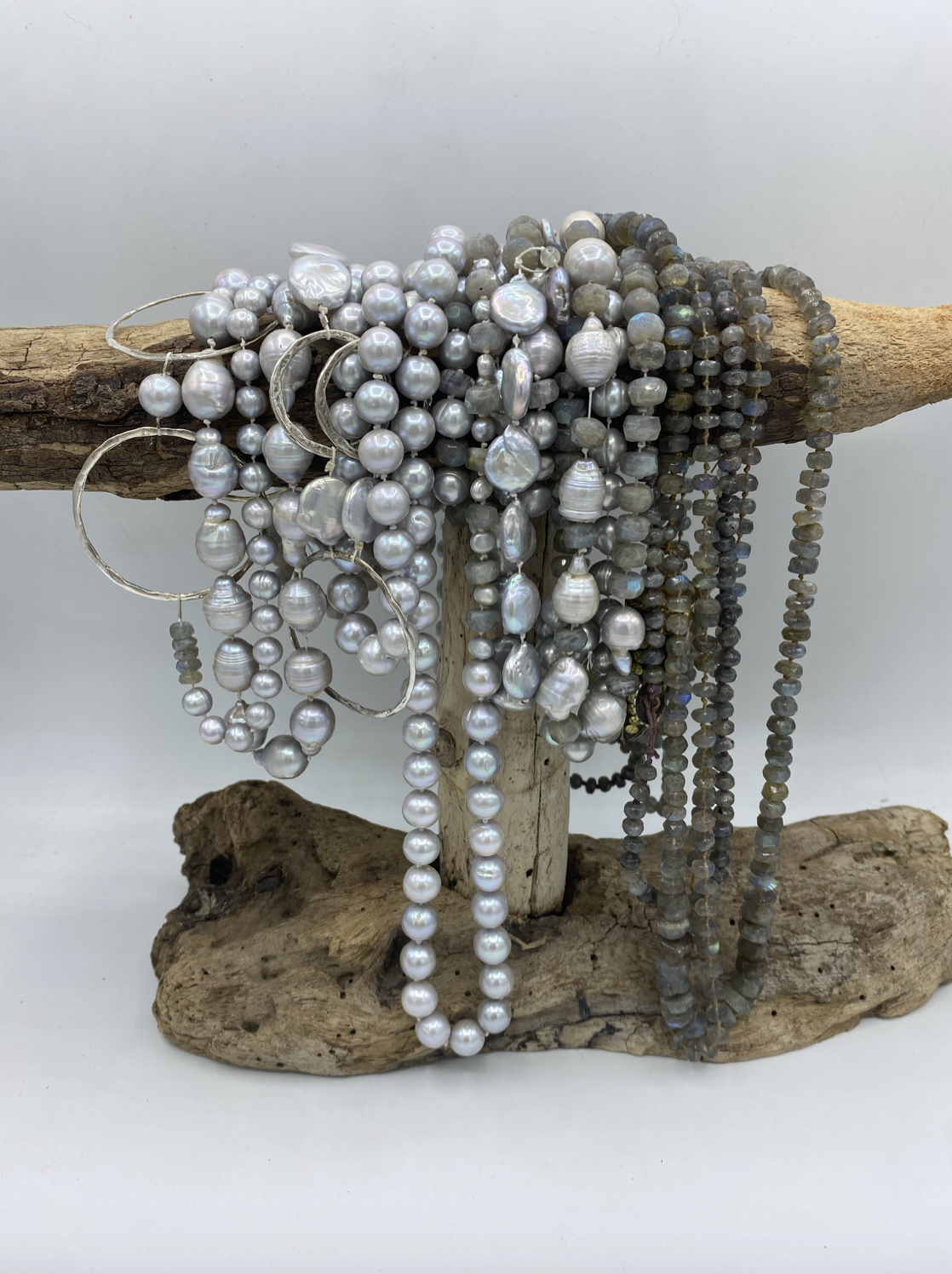 Gray Fresh Water Pearls & Labradorite Necklaces