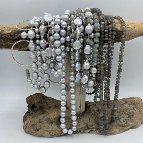 Gray Fresh Water Pearls & Labradorite Necklaces